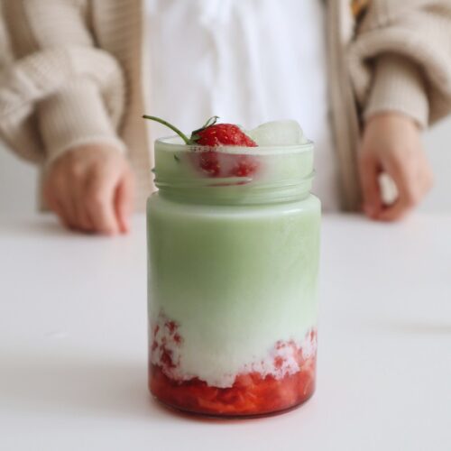 Strawberry matcha latte: perfectly sweet strawberries, creamy milk and the nutty earthiness of the matcha balanced perfectly in a drink you will love.